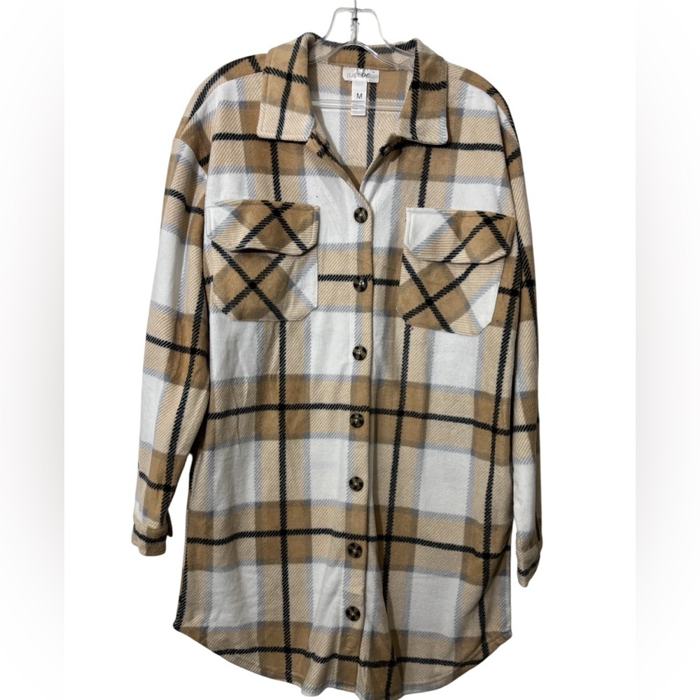 Just Be Tan and Black Plaid Utility Jacket